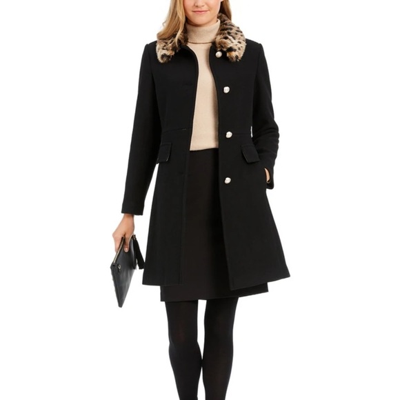 NWT- Kate Spade Wool Coat w/ Faux Fur Trim